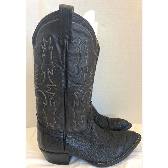 Tony Lama #05226 Black Leather Ostrich Toe Western Pointed Men’s Boots SZ 7.5 EE - Picture 3 of 13